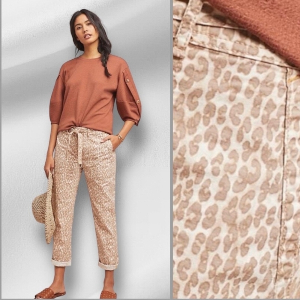 Anthropologie The Wanderer Animal Print Trousers Size 28 Tan & White